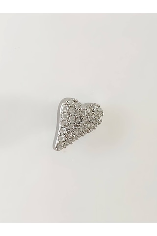 Eva Takı Store Kalp Zirkon Taşlı Model Kıkırdak Tragus Helix Piercing Gümüş Renk Küpe Gümüş