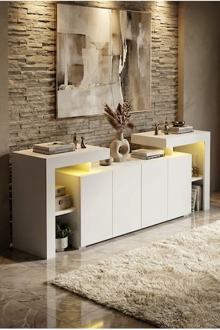 Burc Ledli Konsol 200 Cm Beyaz