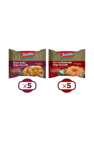 Indomie Noodle Gurme 80 Gr Soya Soslu & Acı Ve Baharatlı 10 Lu Karma Paket