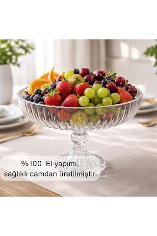 Selen Concept Linea Damla Model Ayaklı El Yapımı Cam Salata Ve Meyve Kasesi Tekli Şeffaf