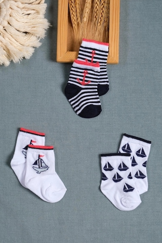 Cocole Socks Erkek Çocuk Soket Çorabı 3 Lü Set Pamuklu Yelkenli & Çapa Desenli Çok Renkli