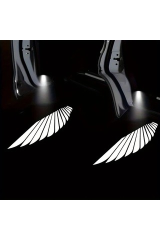 Boatshop1 2 Adet Melek Kanatları Karşılama Işıkları Car Door Panel Light Bulb Akıllı Hareket Sensörlü Ultra Hd Lens Pil İle Çalışan Siyah Tasarım İç Ve Dış Mekan Aydınlatma