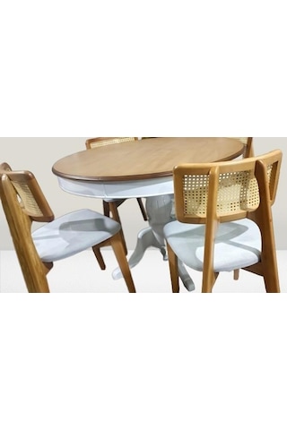 Masa Sandalye Takımı Ihlamur Baba Ayak Model Mdf Tabla 120 Cm Beyaz Ceviz El Yapım