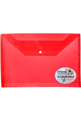 A4 Çıtçıtlı Kırmızı Şeffaf Renkli Zarf Dosya 1 Adet Artlantis Çıt
