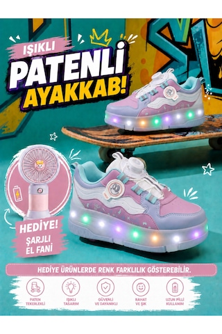 Undergrand Işıklı Patenli 4 Tekerlekli Spor & Paten Dönüşümlü Çocuk Ayakkabısı Bebe Mavi-lila