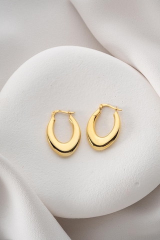 925 Ayar Gümüş Gold Rengi U Şekil Tasarım Şarnel Küpe Gold