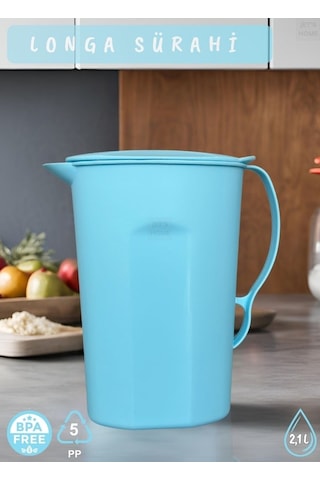 Longa Sürahi Pp-5 Kokusuz Sürahi Açık Mavi Sürahi Bpa Free 2,1 L