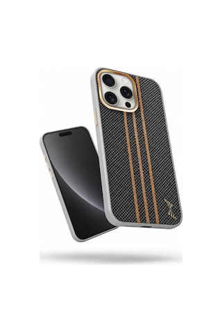 Apple İphone 15 Pro Max Uyumlu Kılıf Goldrix Karbon Fiber M-safe Kılıf Gri