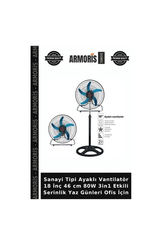 Sanayi Tipi Ayaklı Vantilatör 18 İnç 46 Cm 80w 3in1 Etkili Serinlik Yaz Günleri Ofis İçin
