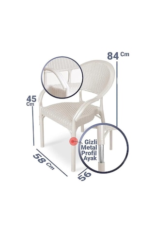 Omnipazar Irk-hk735 Bambu Rattan Desenli Plastik Bahçe Sandalye Koltuk 4'lü Set Bej
