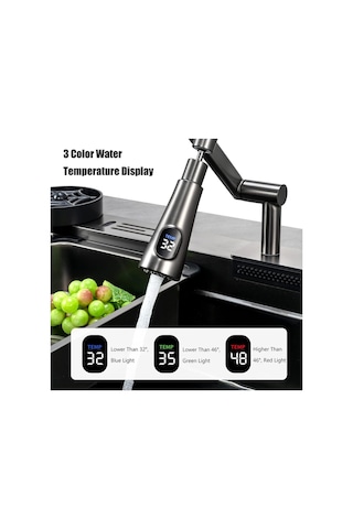 Dijital Çelik 7 Fonksiyon Full İthal Akıllı Eviye Ve Batarya Seti Antrasit Gri