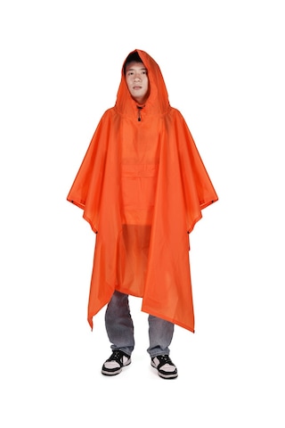 Tomshoo Kapşonlu Yağmur Panço Cep Hafif Su Geçirmez Turuncu