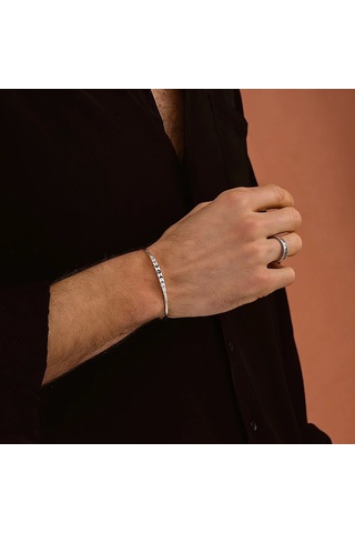 925 Ayar Gümüş Ay Göndüsü Motifli Unısex Kelepçe Bileklik Gümüş