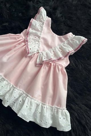 Fisto Fırfırlı Ve Kurdele Detaylı Poplin Kız Çocuk Bebek Pembe Elbise 001