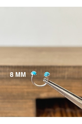 316 L Cerrahi Çelik Anti Alerjik Firuze Taşlı Halka Piercing Gümüş