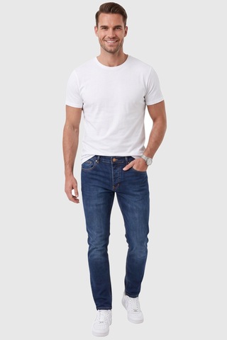 Rizzup Erkek Slim Fit Likralı Taşlanmış Lacivert Kot Pantolon Yumuşak Dokulu Esnek Dar Paça Jean 2602093