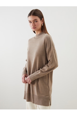 Lcw Modest Bej Dik Yaka Kadın Triko Tunik