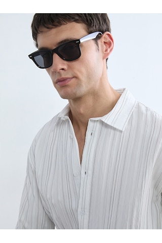 Lcw Vision Beyaz Regular Fit Çizgili Poplin Erkek Gömlek