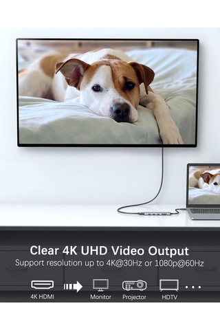 Springsun Usb C Hub Çoklu Bağlantı Noktası Adaptörü - 4k Hdmı Çıkışlı 6'sı 1 Arada Taşınabilir Uzay Alüminyum Dongle, 3 Usb 3.0