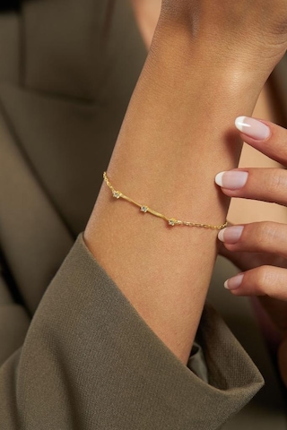 Roza Silver Zirkon Taşlı Gold Üç Taşlı Minimal Gümüş Bileklik