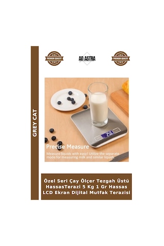 Özel Seri Çay Ölçer Tezgah Üstü Hassasterazi 5 Kg 1 Gr Hassas Lcd Ekran Dijital Mutfak Terazisi Gümüş