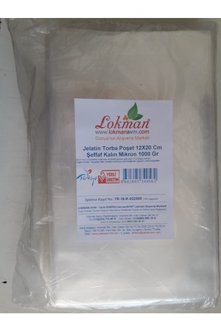 Lokmanavm Jelatin Torba Poşet 12 x 20 CM Şeffaf Kalın Mikron 1 KG 1 Paket