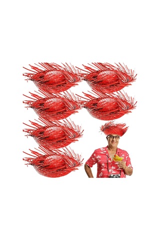 Tropikal Parti Kırmızı Hasır Hawaii Şapkası 13x36 Cm - Parti Şapkası - Parti Ve Kutlama 0 - 99