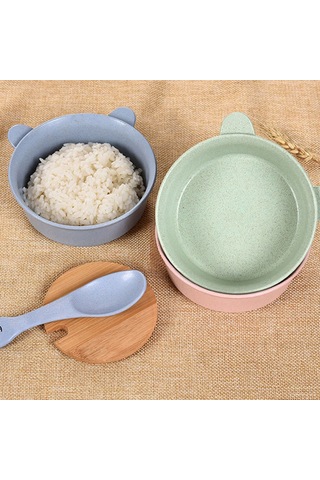 Sones Balcherlam Baby Buğday Sapı Malzemeler Kaseler + Kaşık Seti, Rastgele Renk Teslimatı