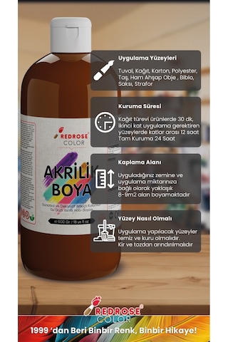 Red Rose Kahverengi Akrilik Boya 500  G