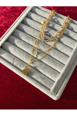 Gold Renk Kilit Katmanlı Kolye Gerdanlık Kolye Kadınlar İçin Katlı Kolye Gold