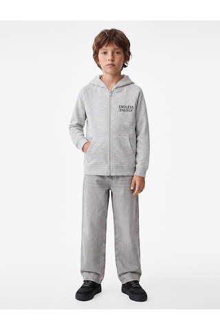 Koton Baskı Detaylı Pamuklu Cepli Üç İplik Şardonlu Kapşonlu Fermuarlı Sweatshirt Gri 7wkb10228tk