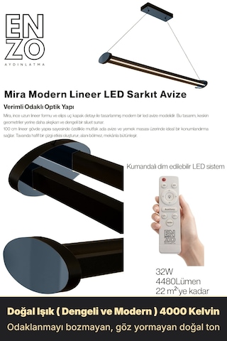 Mira Füme Lineer Led Sarkıt Avize Kumandalı Dim Edilebilir Aşağı Işık Doğal Işık