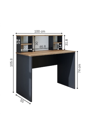 Paris Çalışma Masası , Çocuk Çalışma Masası,100 Cm Atlantik Çam - Antrasit
