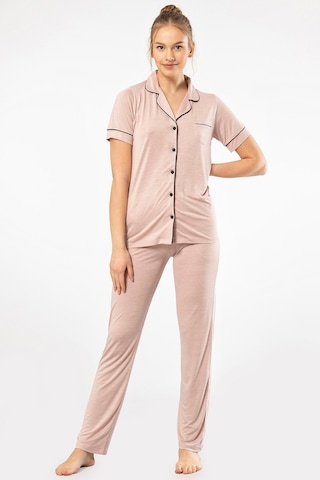 Türen 3368 Kadın Kısa Kollu Gömlek Yaka Pijama Takım-pudra Pudra
