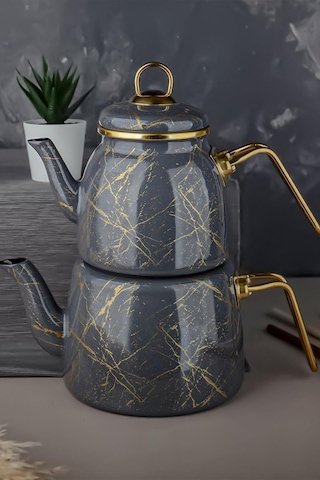 Nishev Elite Class Kırık Mermer Desenli Çaydanlık Gri