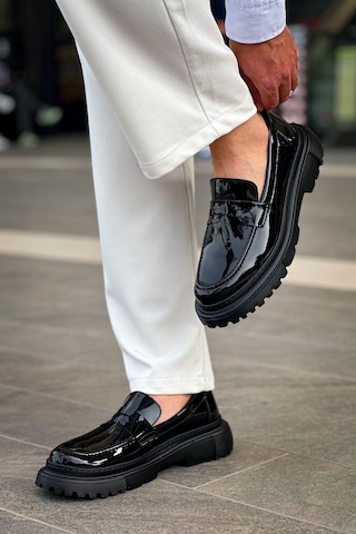 Roof Atelier Erkek Siyah Rugan Kalın Taban Loafer Ayakkabı - 2417 - Rst Siyah