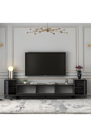 Tv Sehpası Kozan Set Antrasit Mermer Desen 260 Cm