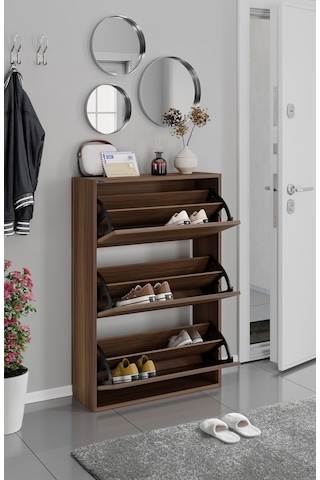 Ceha 3'lü Düşer Kapaklı Ahşap Ayakkabılık - Anadolu Ceviz A.AYK-3/A.CEVİZ