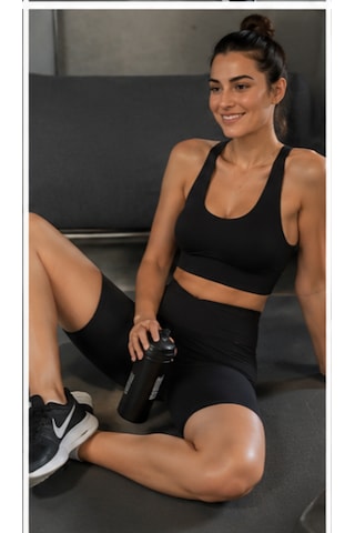 Cocosushicooo Kadın Siyah Spor Takım Esnek Kumaş Yüksek Bel Biker Tayt Ve Spor Büstiyer Takım