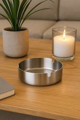 Busstier Gümüş Metal Küllük, Modern Silindir Tasarım Kül Tablası, Portatif Araç Küllüğü, Ev Ve Ofis İçin Şık Masaüstü Kül Tepsisi, Kolay Temizlenir Gümüş Rengi Koku Yapmayan Küllük