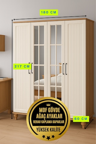 Nefes 4 Kapaklı Dolap Aytaşı Renk Mdf Gürgen Ağacı Ayaklı Diğer