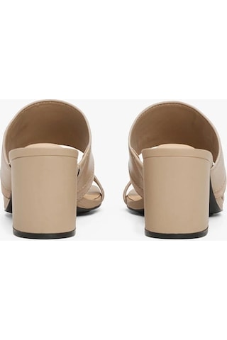Tommy Hilfiger Leather & Suede Block Heel Mule Bej