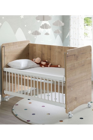Babywhen BW1061 - Pratik Kademeli Sallanır Anne Yanı Bebek Beşik Ahşap 60x120 Ahşap