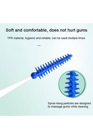 Sones 40 Adet / Kutu Silikon Diş Arası Fırçalama Ağız Temizleme Boşluk Fırçası Mavi