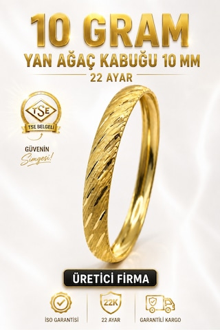 22 Ayar Tse Belgeli 10 Gram Yan Desen Işıltılı Şarnel Altın Bilezik 10 Mm Gold Bilezik Düğün Nişan