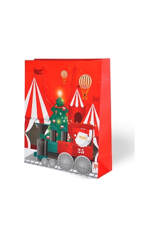 Yılbaşı Temalı Lüks Karton Çanta Varak Baskılı Kırmızı 26x32 1 Adet
