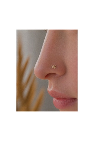 Altın Taşlı Yusufçuk Figür Geçmeli Hızma Burun Piercing 14 Ayar