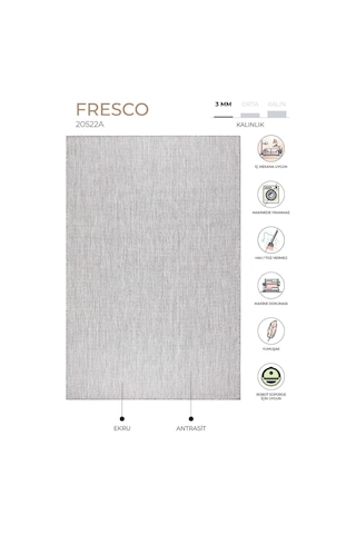 Fresco Antrasit Ekru İskandinav Jüt Yıkanabilir Halı Kilim Balkon Antrasit - Ekru