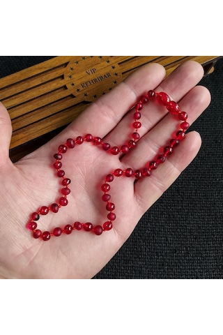 Sertifikalı Mat Kırmızı 35 cm Kız Erkek Bebek Diş Kolyesi Yeşil