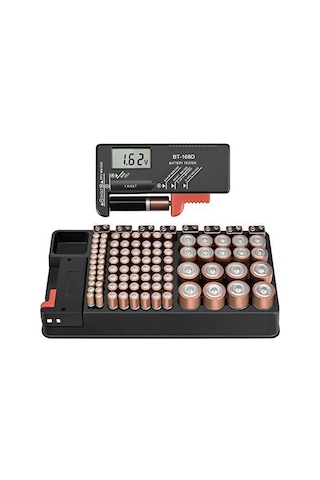 Suofeng Absli Akü Organizasyon Kutusu İle Dijital Voltmetre, 98 Adet Pil Saklama Kapasitesi Aa, Aaa, C, D, 9v Ve Düğme Pilleri Diğer